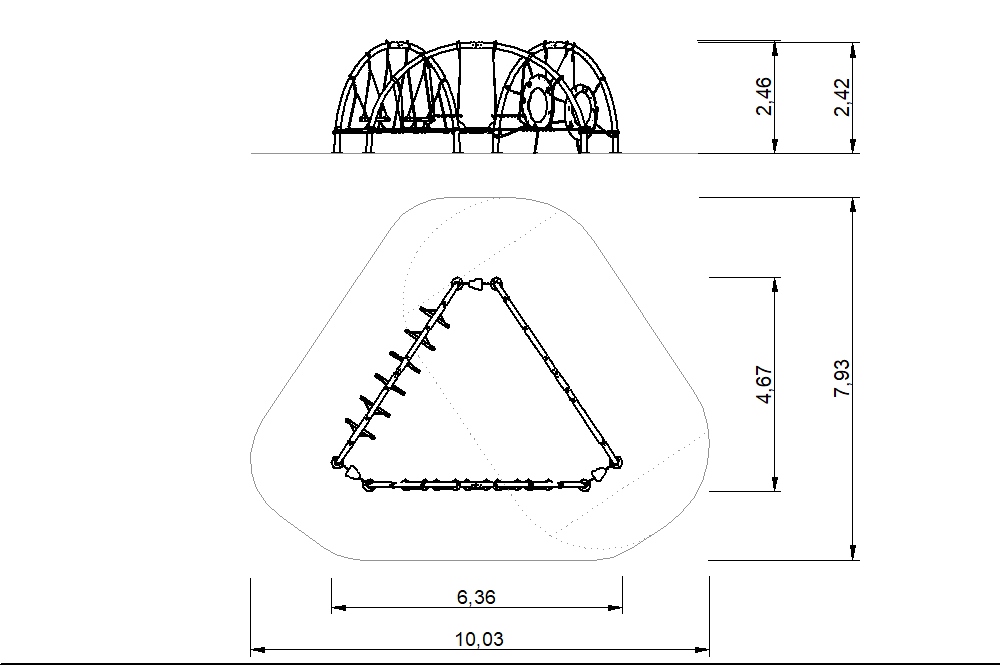 circuito cuerdas triangulo 3 arcos 2d